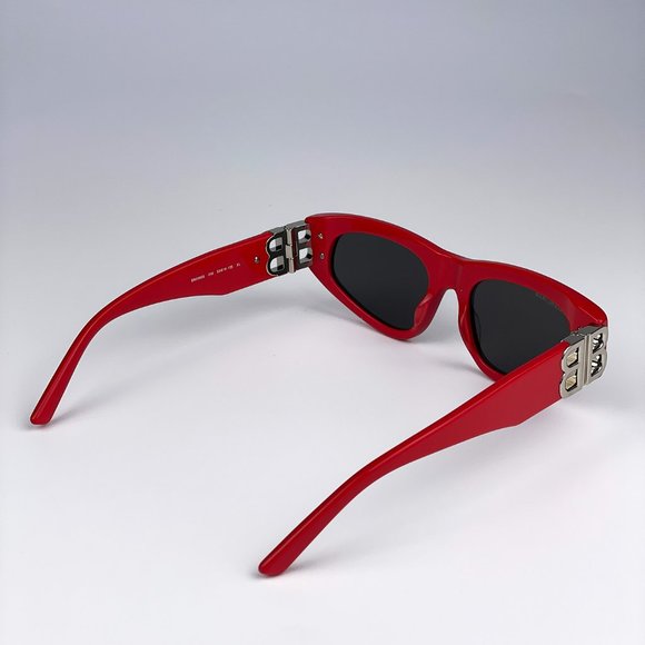 Balenciaga BB0095S 016 BRAND NEW Sunglasses Red Silver Logo Grey Cat Eye Unisex - Picture 7 of 14